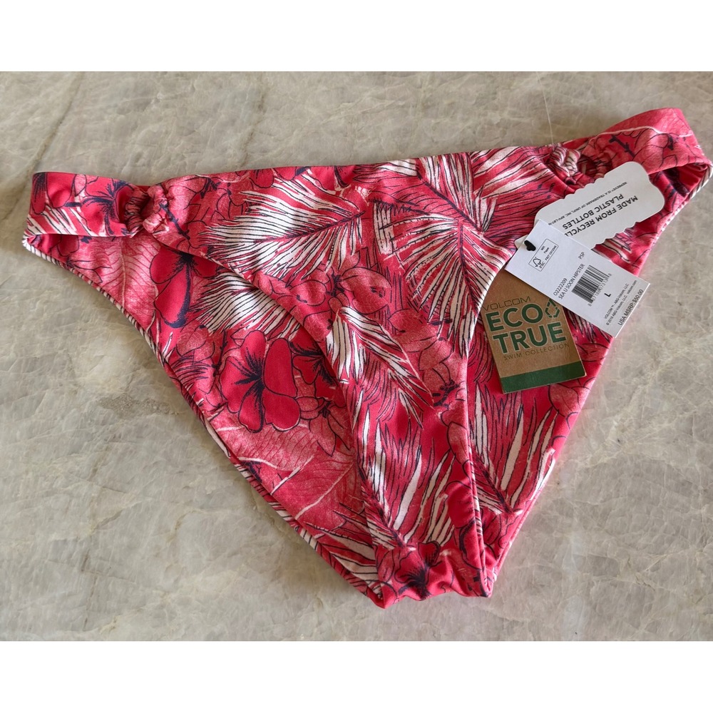 NWT Volcom Sea U Soon Hipster Pink Floral Palm Bikini Swim Bottoms O2222209 Lg